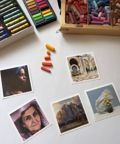 Five sample photos with pastels.